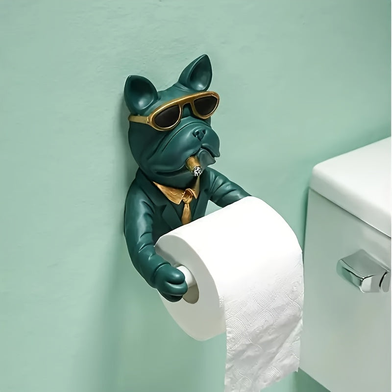 Soporte para papel higiénico de perro adorable, portarrollos creativo para baño, sin necesidad de taladrar, 1 unidad
