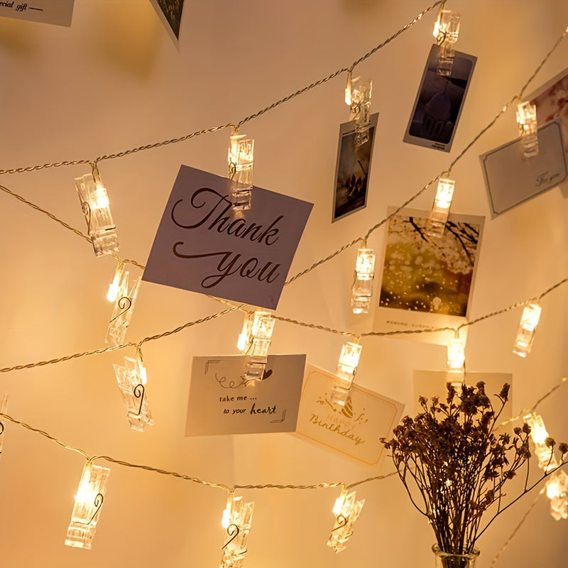 1 juego de luces decorativas de 1.5 m/2 m con clips para fotos, luces de hadas a pilas, luz cálida para dormitorio, pared, patio, fiestas de Halloween, Navidad, bodas y Ramadán