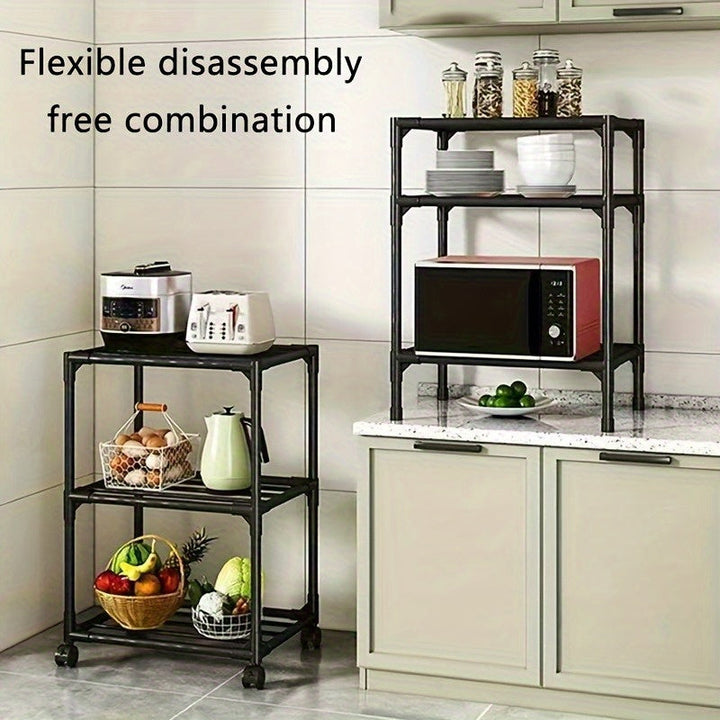 Carro de almacenamiento de metal de 6 niveles con ruedas y ganchos - Organizador modular de gran capacidad para cocina, baño, armario, despensa - Mueble multiusos que ahorra espacio (negro), carro de cocina con ruedas, unidad de estanterías versátil, dis