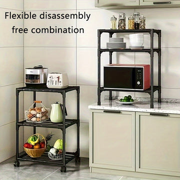 Carro de almacenamiento metálico de 6 niveles con ruedas y ganchos - Organizador de gran capacidad para cocina, baño y organización del hogar - Negro, sin necesidad de ensamblaje, carro de almacenamiento de cocina, unidad de estantería versátil, carro de