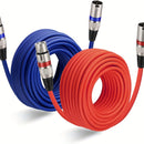 Conjunto de 2 cables para micrófono XLR, 15.24 metros - Macho equilibrado a hembra, doble blindaje con cobre libre de oxígeno y lámina de aluminio, rojo y azul, ideal para micrófonos, iluminación escénica y actuaciones en vivo
