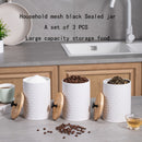 Juego de 3 contenedores metálicos herméticos, jarras de almacenamiento redondas blancas con tapas de bambú herméticas para encimeras de cocina, adecuadas para almacenar granos de café, té, bolsas de té, azúcar y granos - Reutilizables