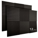 12 paneles de espuma acústica de alta densidad, 2.54 cm x 30.48 cm x 30.48 cm - Cuñas negras absorbentes de sonido para estudio de grabación y oficina en casa, resistentes al fuego, reducen reverberación y ecos, mejoran el rendimiento acústico