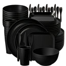 Juego de vajilla de plástico PP ligero, 32/64 piezas, resistente para microondas y lavavajillas, forma redonda moderna, ideal para Año Nuevo, Día de San Valentín y picnics al aire libre (en gris y negro), esenciales para picnic, vajilla moderna, juego de