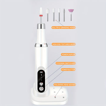 Limpiador de Uñas Eléctrico, Taladro de Uñas Inalámbrico Profesional con 6 Velocidades para Acrílico y Gel, Set Portátil con Base Recargable, Pulidora Electrónica para Salón o Hogar