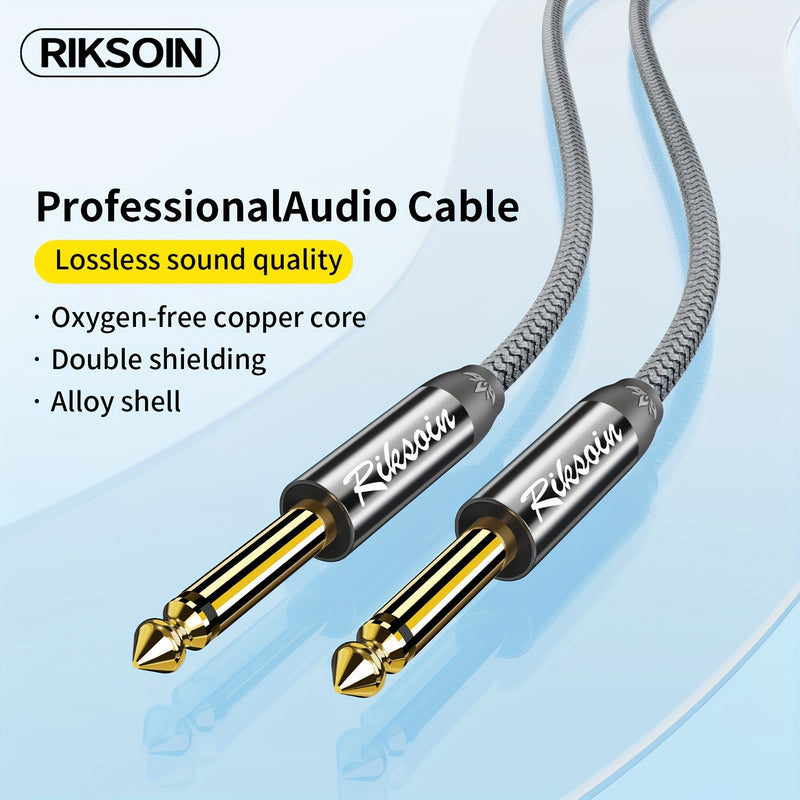 Cable de Audio Riksoin Premium de 6.5mm Macho a Macho - Perfecto para Micrófonos, Tarjetas de Sonido DVD, Amplificadores y Mezcladores | Cable Auxiliar Versátil de 6.35mm para Guitarras Eléctricas, Bajos, Teclados y Más, RIKSOIN