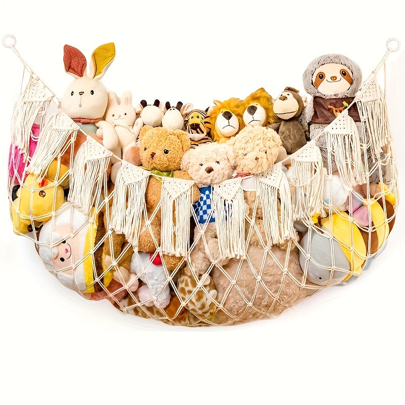 Red de Hamaca para Peluches - Organizador Colgante Boho Macramé para Almacenar Ositos y Juguetes, Ideal para Dormitorios o Habitaciones Infantiles