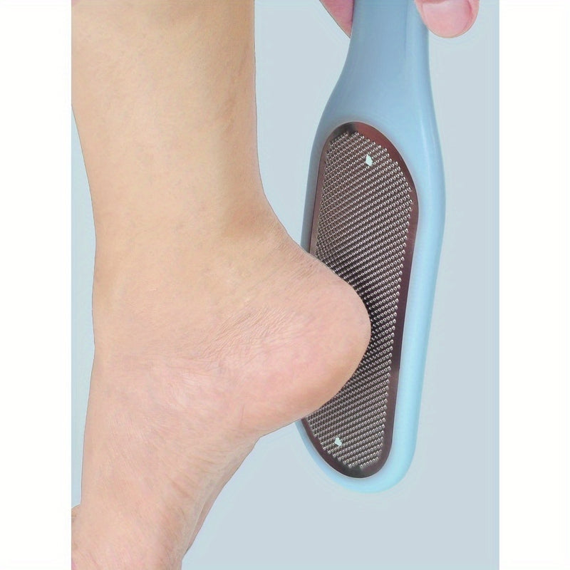 Limpiador de Pies Reutilizable de Acero Inoxidable - Diseño Ergonómico Doble Cara para Exfoliación y Suavizado Beige Claro, Herramienta Portátil de Cuidado Manual para Hombres y Mujeres, Sin Necesidad de Baterías