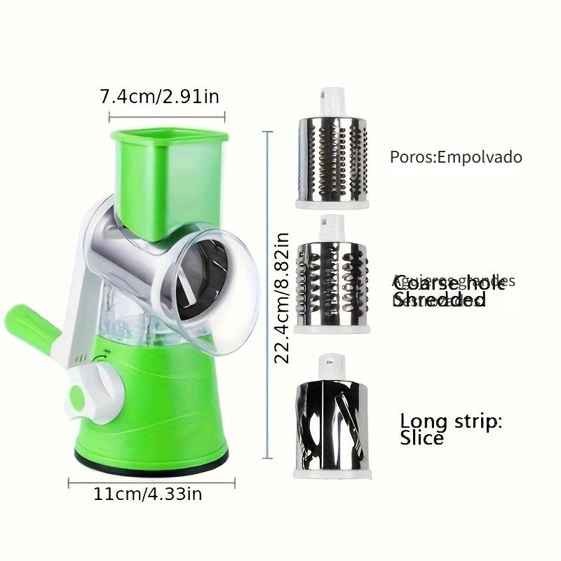 Rallador Rotativo para Queso y Cortador de Verduras - Mandolina de Cocina con 3 Cuchillas Intercambiables, Fácil de Limpiar para Frutas, Patatas, Zanahorias, Nueces