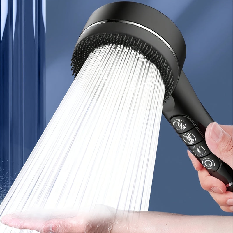 Cabezal de ducha portátil de alta presión con chorros ultra potentes, negro, PVC, incluye manguera de 1,5 m y soporte - Instalación fácil, no necesita electricidad, ideal para uso doméstico, accesorio de baño | Artículo práctico de baño | Cabezal de duch