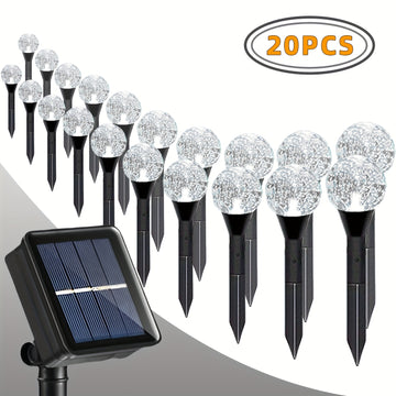 20 Piezas de Luces Solares de Bola de Cristal para Exteriores, 18.7 Pies/5.8m IPX4 con 8 Modos de Iluminación y Sensor de Luz Encendido/Apagado, para Jardín, Patio, Camino y Paisajismo