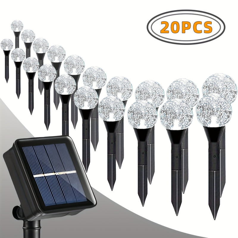 20 Piezas de Luces Solares de Bola de Cristal para Exteriores, 18.7 Pies/5.8m IPX4 con 8 Modos de Iluminación y Sensor de Luz Encendido/Apagado, para Jardín, Patio, Camino y Paisajismo