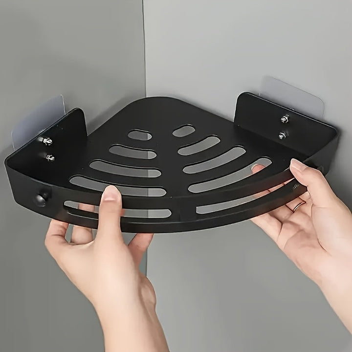 2 piezas de estantes de ducha de esquina adhesivos sin taladrar - Organizador de pared para champú, jabón y artículos de tocador, estante de almacenamiento de baño que ahorra espacio con acabado negro elegante, soporte de artículos de tocador, estética m