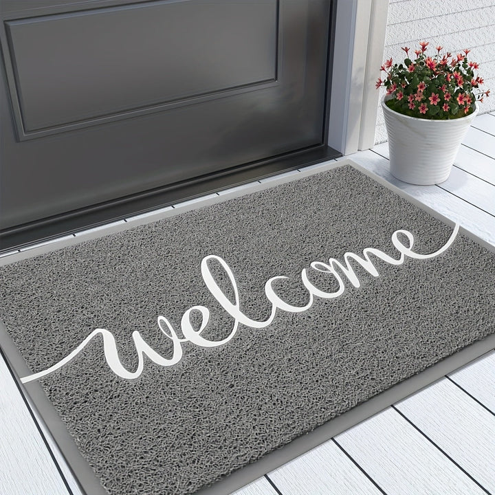 1pc Alfombra de bienvenida estilo granja, material de PVC, solo lavado a mano, respaldo antideslizante, uso en interiores/exteriores, alfombra rectangular para entrada de casa, porche, patio - Gris