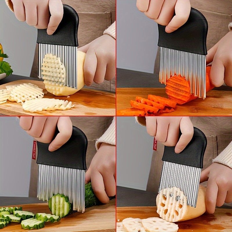 Cortador de papas en forma de onda de acero inoxidable: Multifuncional para frutas frescas, verduras, ensaladas, zanahorias, papas, papas fritas - Cuchilla de acero inoxidable duradera - Perfecto para uso en la cocina del hogar