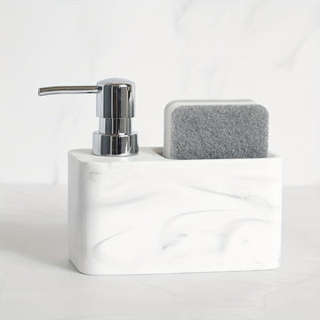 Dispensador de jabón con diseño de mármol en blanco y negro y portaesponja, ideal para decorar el baño