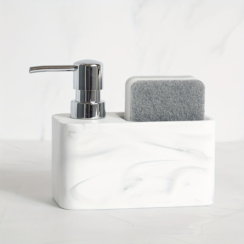 Dispensador de jabón con diseño de mármol en blanco y negro y portaesponja, ideal para decorar el baño