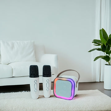 Micrófono inalámbrico con altavoz incorporado - Carga USB-C, rango dinámico de 5 niveles, 4 modos de sonido y 4 efectos, diseño compacto para streaming, podcasting, reuniones de voz, grabación de voz, equipo de audio para reuniones, diseño moderno de mic