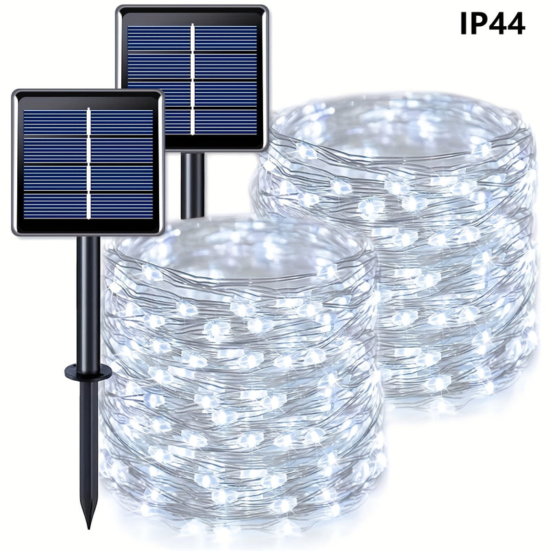 2 piezas de luces de hadas LED solares, 23/105 pies/138 pies, 8 modos de iluminación, perfectas para patio, jardín, fiesta, decoración de bodas, iluminación exterior colgante, tiras de luz exterior, adecuadas para Navidad, Ramadán, Halloween, Día de la I