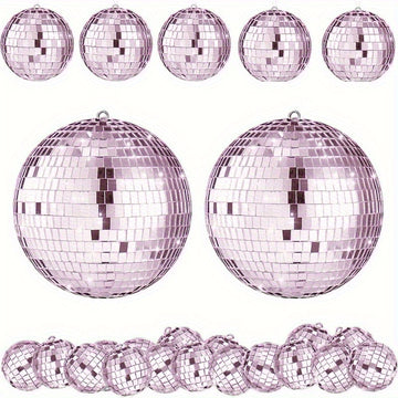 15 piezas de esferas de espejo de disco de vidrio rosa brillante, 8.0/5.99/3.99/3.0 pulgadas, decorativas y colgantes, adecuadas para el hogar, la habitación, Navidad y decoración de vacaciones.