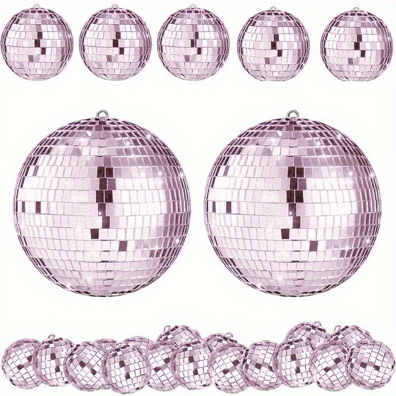 15 piezas de esferas de espejo de disco de vidrio rosa brillante, 8.0/5.99/3.99/3.0 pulgadas, decorativas y colgantes, adecuadas para el hogar, la habitación, Navidad y decoración de vacaciones.