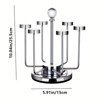 1pc Portavasos de Acero Inoxidable Giratorio, Acabado Pulido, Soporte Multifuncional Volteado para Tazas de Cerámica, Vidrio, Tazas de Té, Soporte de Drenaje para Tazas de Grado Alimenticio, Diseño de Cristal Avanzado para Almacenamiento en Salón