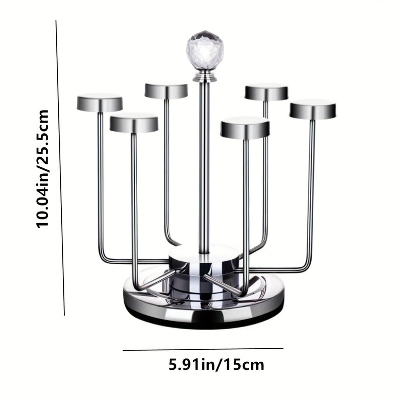 1pc Portavasos de Acero Inoxidable Giratorio, Acabado Pulido, Soporte Multifuncional Volteado para Tazas de Cerámica, Vidrio, Tazas de Té, Soporte de Drenaje para Tazas de Grado Alimenticio, Diseño de Cristal Avanzado para Almacenamiento en Salón