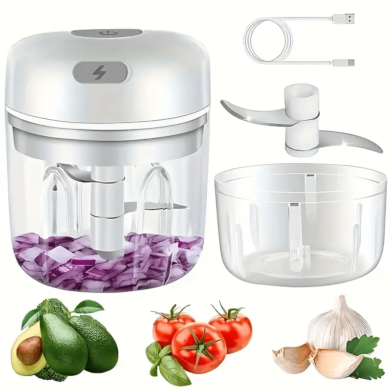 Picadora de Alimentos Mini Recargable USB - Herramienta de Cocina Portátil y Fácil de Limpiar en Acero Inoxidable, Ideal para Ajo, Frutos Secos, Verduras y Frutas - Triturador Potente de 250ml/8.45oz con Batería de Litio, Perfecto para Hogar, Escuela, Ex