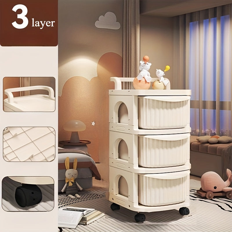 Carrito de Almacenamiento Rodante ZHOHO TANT de 3 Niveles con Ruedas - Organizador de Plástico Beige para Juguetes de Niños, Snacks y Esenciales de la Sala de Estar, Almacenamiento de Juguetes