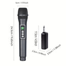 Micrófono inalámbrico negro, 2,4 GHz, sin cables, recargable por USB con batería, con enchufe de 6,35 mm, 4 efectos de cambio de voz, control de volumen, todo recargable, para actuaciones en vivo, conciertos, karaoke, estudios de grabación.
