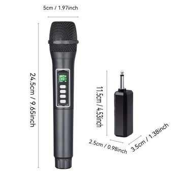 Micrófono inalámbrico negro, 2,4 GHz, sin cables, recargable por USB con batería, con enchufe de 6,35 mm, 4 efectos de cambio de voz, control de volumen, todo recargable, para actuaciones en vivo, conciertos, karaoke, estudios de grabación.