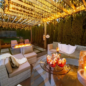 Luces de cascada con energía solar AMill - 59.98 metros x 7.19 metros, 216 luces LED, 8 modos con control remoto, perfectas para jardín, balcón, decoración de cumpleaños y bodas