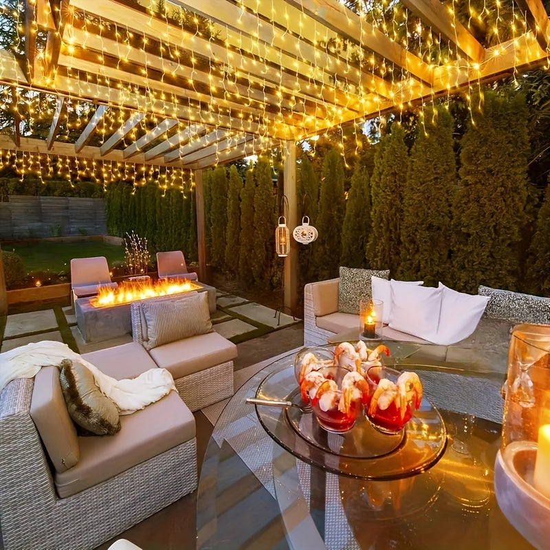 Luces de cascada con energía solar AMill - 59.98 metros x 7.19 metros, 216 luces LED, 8 modos con control remoto, perfectas para jardín, balcón, decoración de cumpleaños y bodas