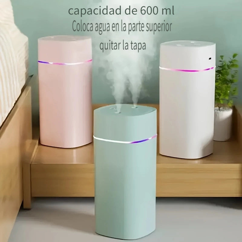 Humidificador de Doble Puerto con Capacidad de 600 ml - Diseño Moderno y Elegante, Gran Salida de Niebla, Apagado Automático, Tapa Extraíble para Fácil Limpieza, Ideal para Hogar, Oficina y Coche, Humidificador Compacto de Escritorio | Banda Brillante De