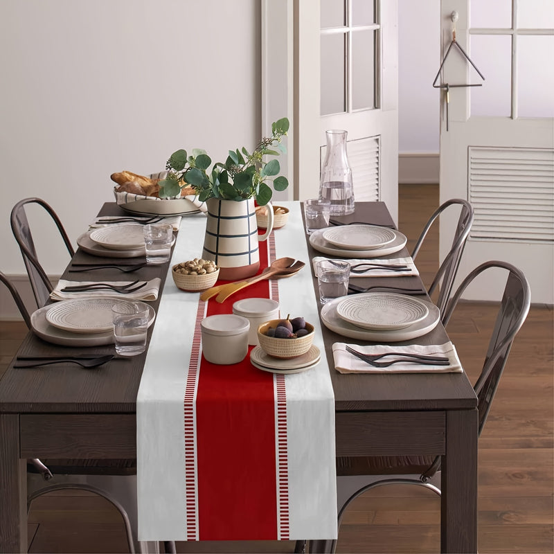 1 Pieza, Camino De Mesa Rojo, Camino De Mesa A Rayas De Granja, Antideslizante, Bufandas De Tocador, Camino De Mesa Decorativo, Para Cocina, Comedor, Mesa De Centro, Vacaciones, Fiesta, Boda