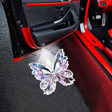 4 Luces LED de Proyección para Puertas de Coche - Iluminación Interior Inalámbrica con Alertas al Abrir la Puerta, Compatible con Autos, SUVs y Furgonetas - Sin Necesidad de Cableado, Instalación Fácil (Baterías No Incluidas) - Accesorios Decorativos par