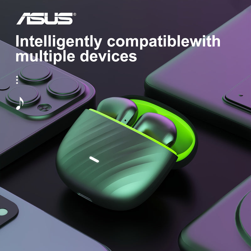 Auriculares inalámbricos Asus con micrófono, larga duración de batería y estuche de carga, ideales para juegos y música, de inserción
