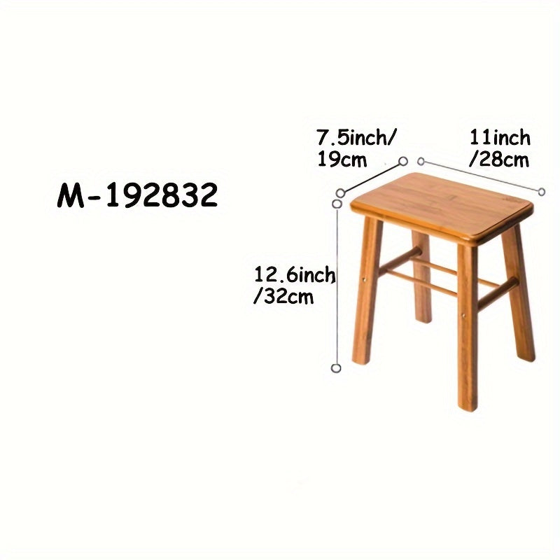 1pc Taburete de bambú rústico - Sin brazos, acabado barnizado, taburete de madera resistente para baño, limpieza fácil, no requiere ensamblaje