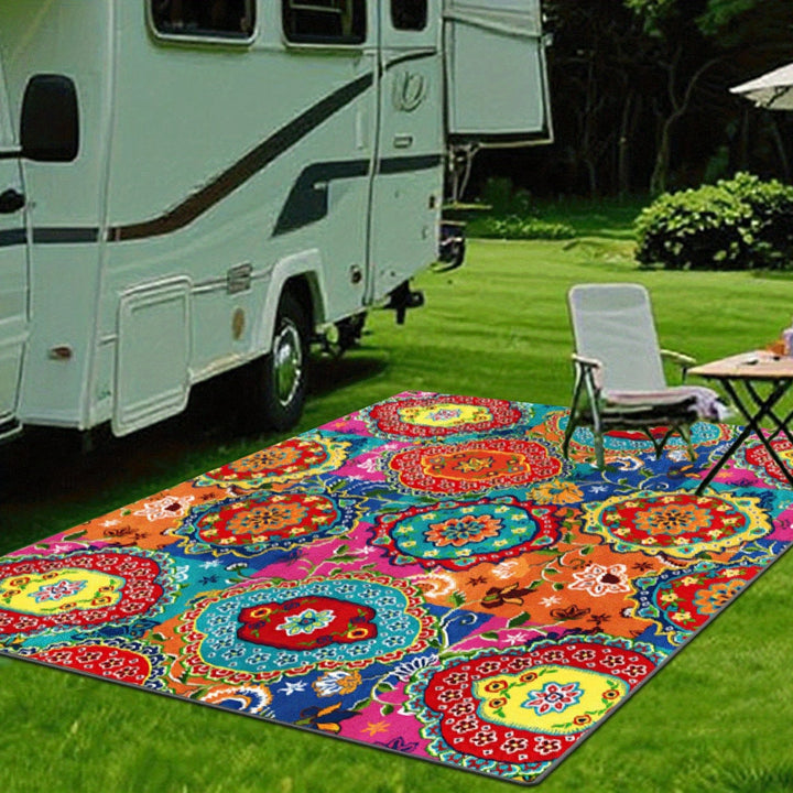 Estampado digital 2D plano, patrón tradicional, alfombra decorativa de estilo clásico, alfombrilla interior de RV, alfombrilla de tienda, alfombrilla de patio, alfombrilla de bienvenida, alfombrilla de camping, adecuada para camping al aire libre, sender