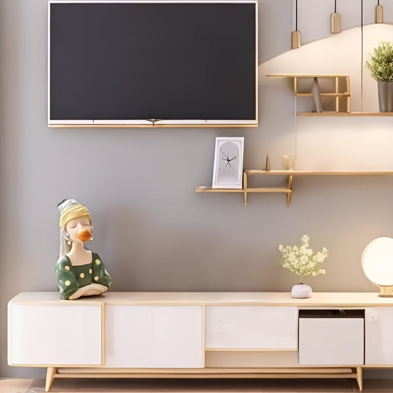 Figura Caprichosa de Resina - Chica con Pendientes y Soplándose Chicle en Burbuja, Decoración Nórdica para Sala, Dormitorio u Oficina, Sin Necesidad de Electricidad, Regalo Único de Cumpleaños o Inauguración de Casa, Adorno Fantasioso