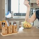 Juego de 4 piezas, caja de almacenamiento de cubiertos de bambú, soporte de utensilios de cocina de granja rústica, soporte de cuchillos y tenedores, suministros de almacenamiento ideales para cocina y restaurante.