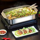 Bandja de horno rectangular extra grande de acero inoxidable pesado con tapa - Sartén para horno gruesa antiadherente para postres, pan, mariscos - Ideal para BBQ, buffet y festividades