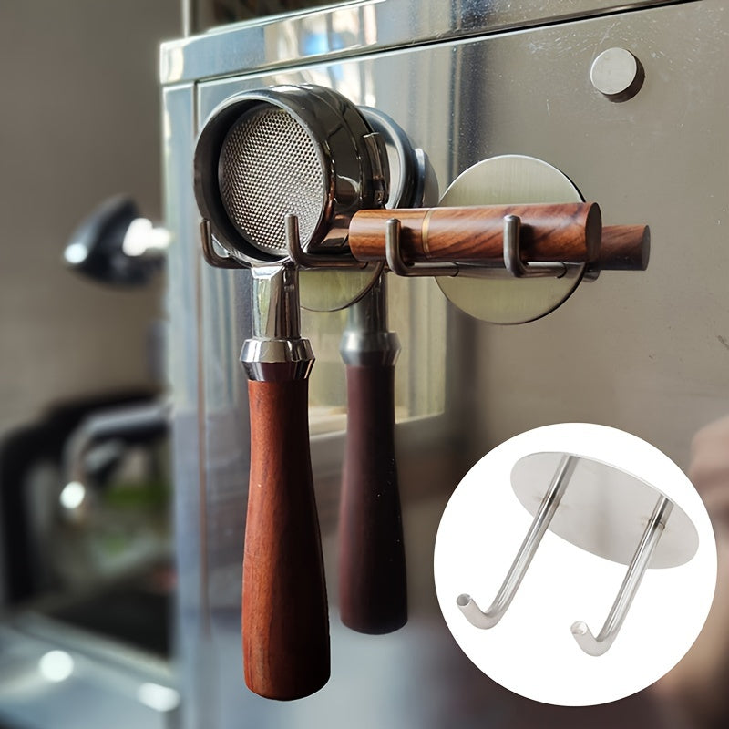 1pc Soporte Elegante de Acero Inoxidable para Máquina de Café - Estante de Almacenamiento Moderno Montado en la Pared con Mangos de Madera para Máquinas de Espresso, Incluye Ganchos Adicionales para Organización de Cocina, Soporte para Tazas de Café, Ces