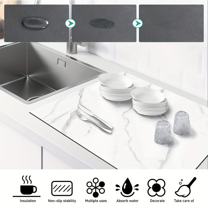 1 pieza, alfombrilla de encimera de textura de mármol blanco, 71.88x52.07 cm, suave, absorbente, a prueba de aceite, resistente al calor, antideslizante y fácil de limpiar. Ideal para encimera, lavavajillas, lavadora, secadora, cocina de inducción y plan