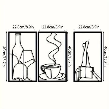Decoración de pared minimalista de tres piezas para libros metálicos, decoración de pared minimalista para amantes del café, regalo de inauguración