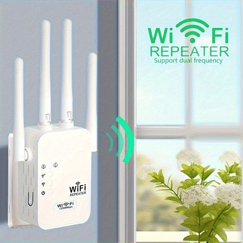 Amplificador de Rango WiFi 300Mbps 2.4GHz, 4 Antenas, Cobertura 360°, 4 Modos, Puerto Ethernet, Configuración con un Clic, Extiende la Cobertura hasta 3000 Pies Cuadrados, Compatible con 35 Dispositivos, Diseño Moderno, Amplificador Inteligente (Extensor