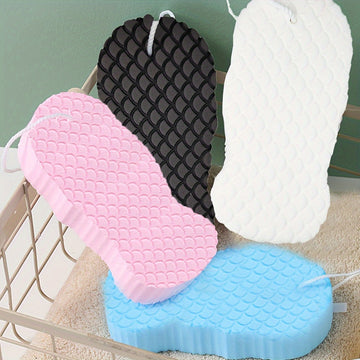 1 esponja exfoliante de baño 3D con diseño de escamas de pescado, doble cara, suave, fácil de limpiar y secado rápido, accesorio para cuidado de la piel con colgador, ideal para spa en casa