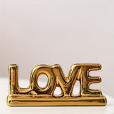 Conjunto de 2 piezas de cerámica electroplata con amor 'LOVE' adornos, decoración de alta gama para sala de estar, armario de vino, armario de TV, regalo de boda.