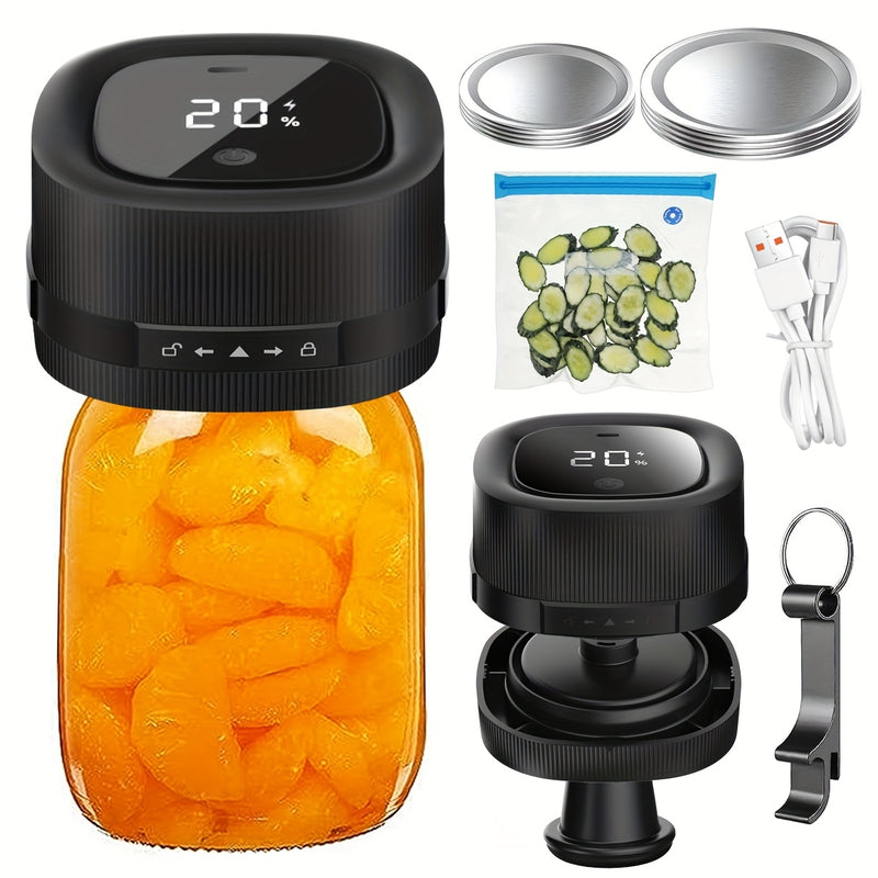 Sellador de Vacío Automático para Frascos Mason - Recargable por USB, Compatibilidad con 5 Tapas Anchas y 5 Regulares, Ideal para el Almacenamiento de Productos Secos, Plástico Seguro para Alimentos, Máquina de Sellado al Vacío | Gadget de Cocina Moderna