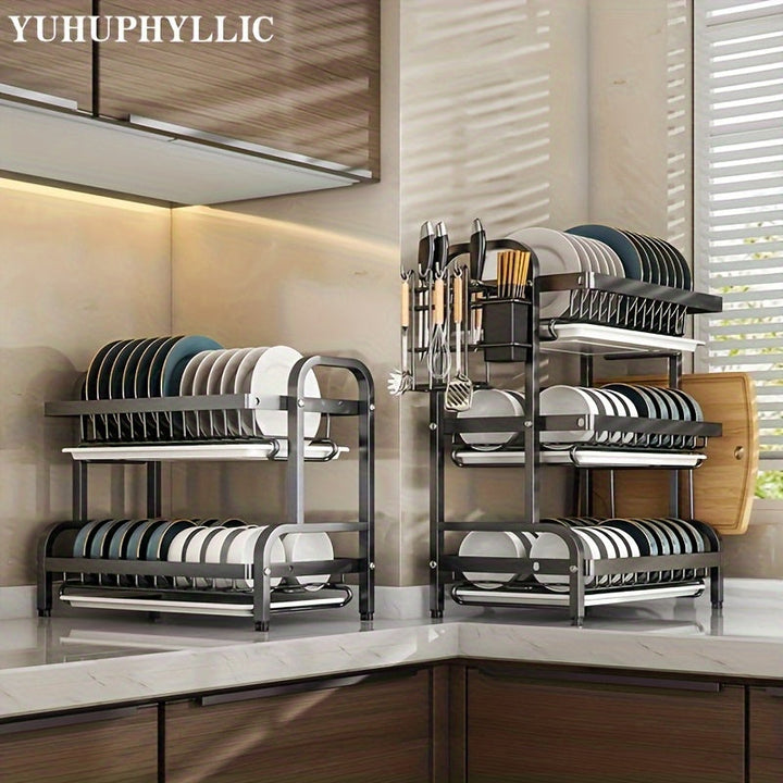 Organizador de Cocina Metálico Resistente - Estante Compacto con Sistema de Drenaje, Múltiples Niveles, Ranuras para Cuchillos y Soporte para Palillos y Tabla de Cortar - Diseño Moderno en , Construcción Robusta, Ideal para Hogares Pequeños y Apartamentos